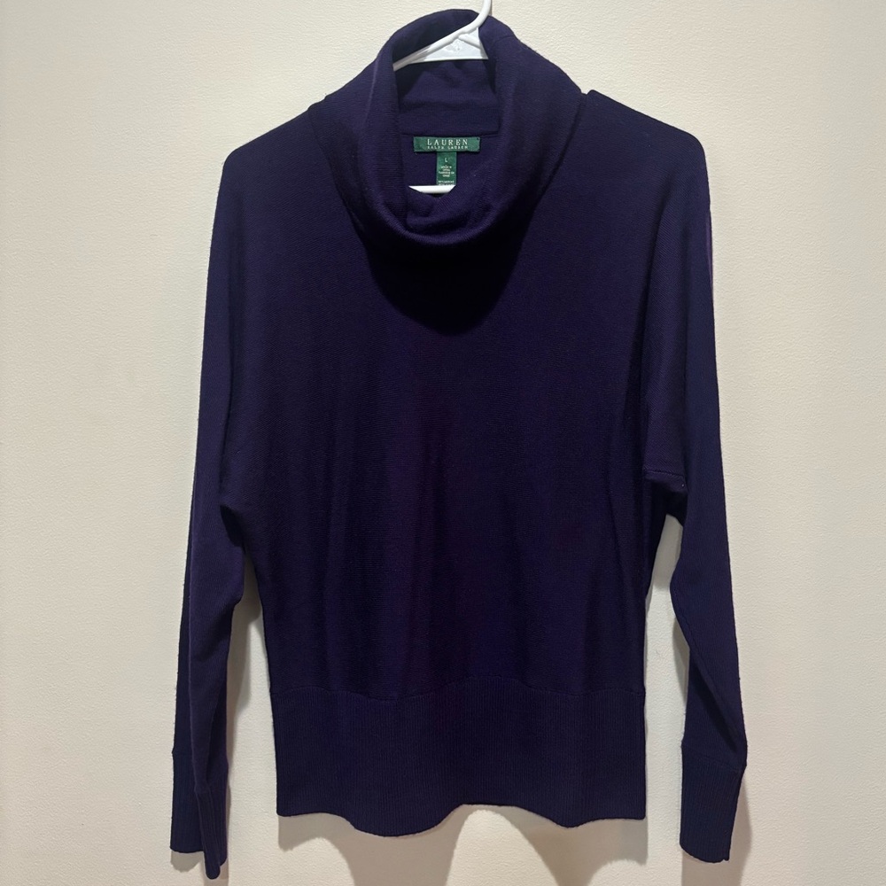 Lauren Ralph Lauren Merino Wool Cowl Neck Sweater in Dark Purple Women’s Large